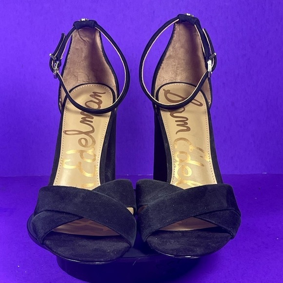 Sam Edelman Black Suede Yancy Block Heel Ankle Strap Sandal Shoe Size 11-NEW - Picture 2 of 8